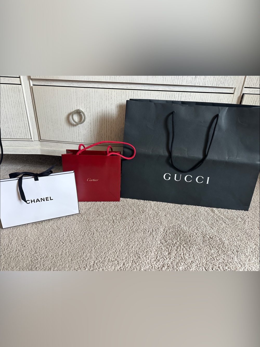 CHANEL White and Black Paper Shopping Bag
